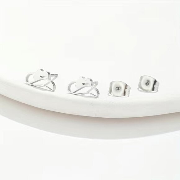 Cowboy Hat Stainless Steel Stud Earrings #809 (Color: Silver) - Picture 9 of 11